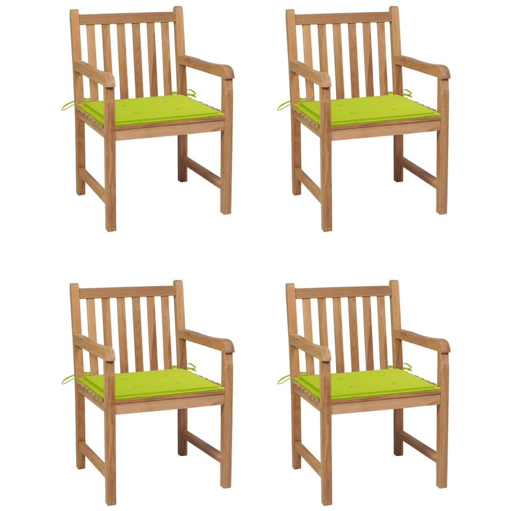 Sedie Giardino 4 pz e Cuscini Verde Brillante Massello di Teak - Foto 1