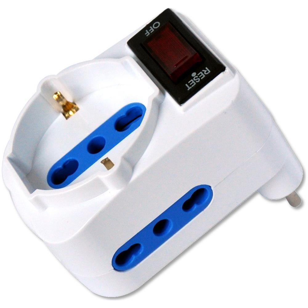 Adattatore Compatto con 2 Prese Bipasso e 1 Bipasso / Schuko Spina 10A - Foto 1