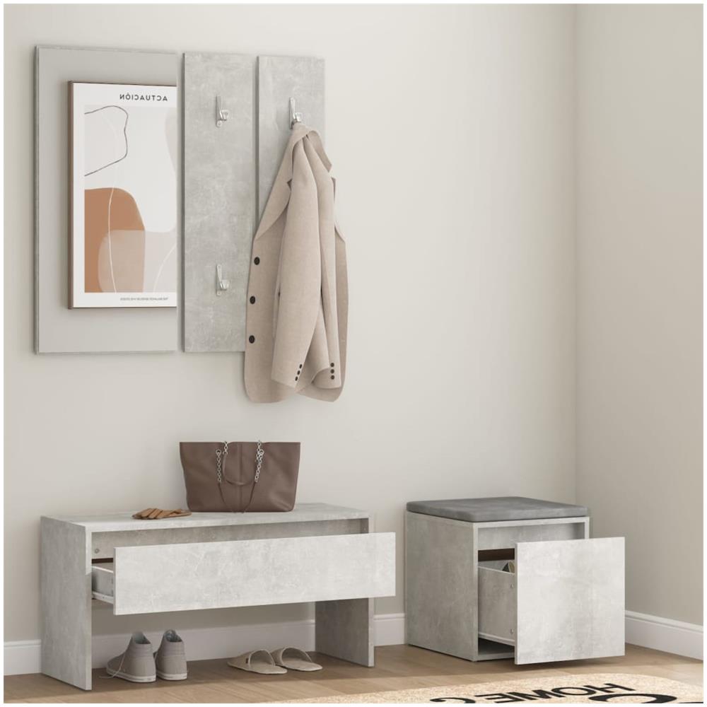 Set Di Mobili Da Corridoio Grigio Cemento In Legno Multistrato - Foto 3