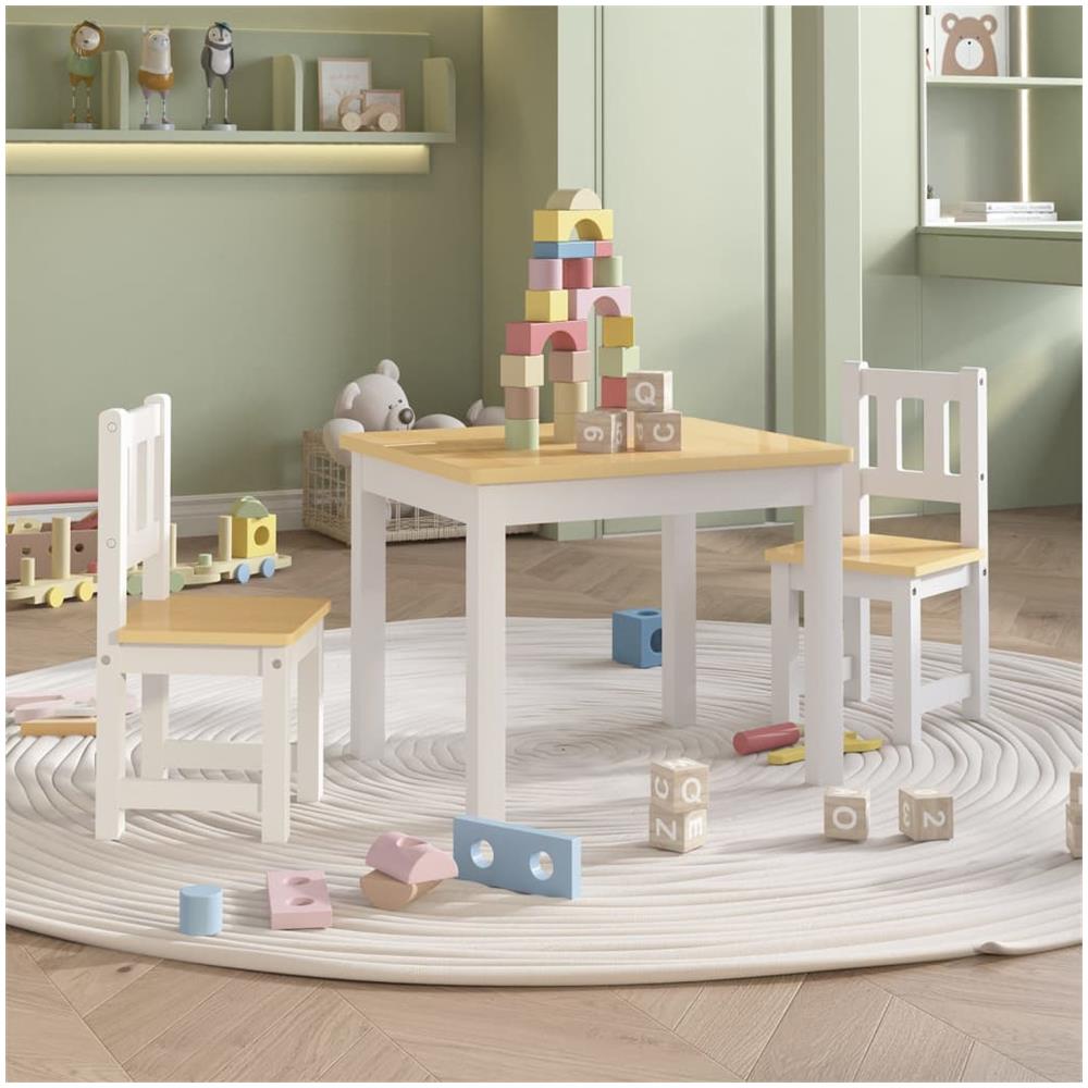 Set Tavolo E Sedie Per Bambini 3 Pezzi Bianco E Beige In Mdf - Foto 1