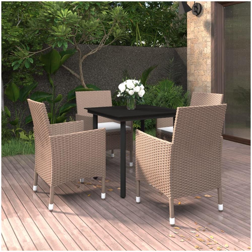 Set Da Pranzo Da Giardino 5 Pz E Cuscini In Polyrattan Nero - Foto 1