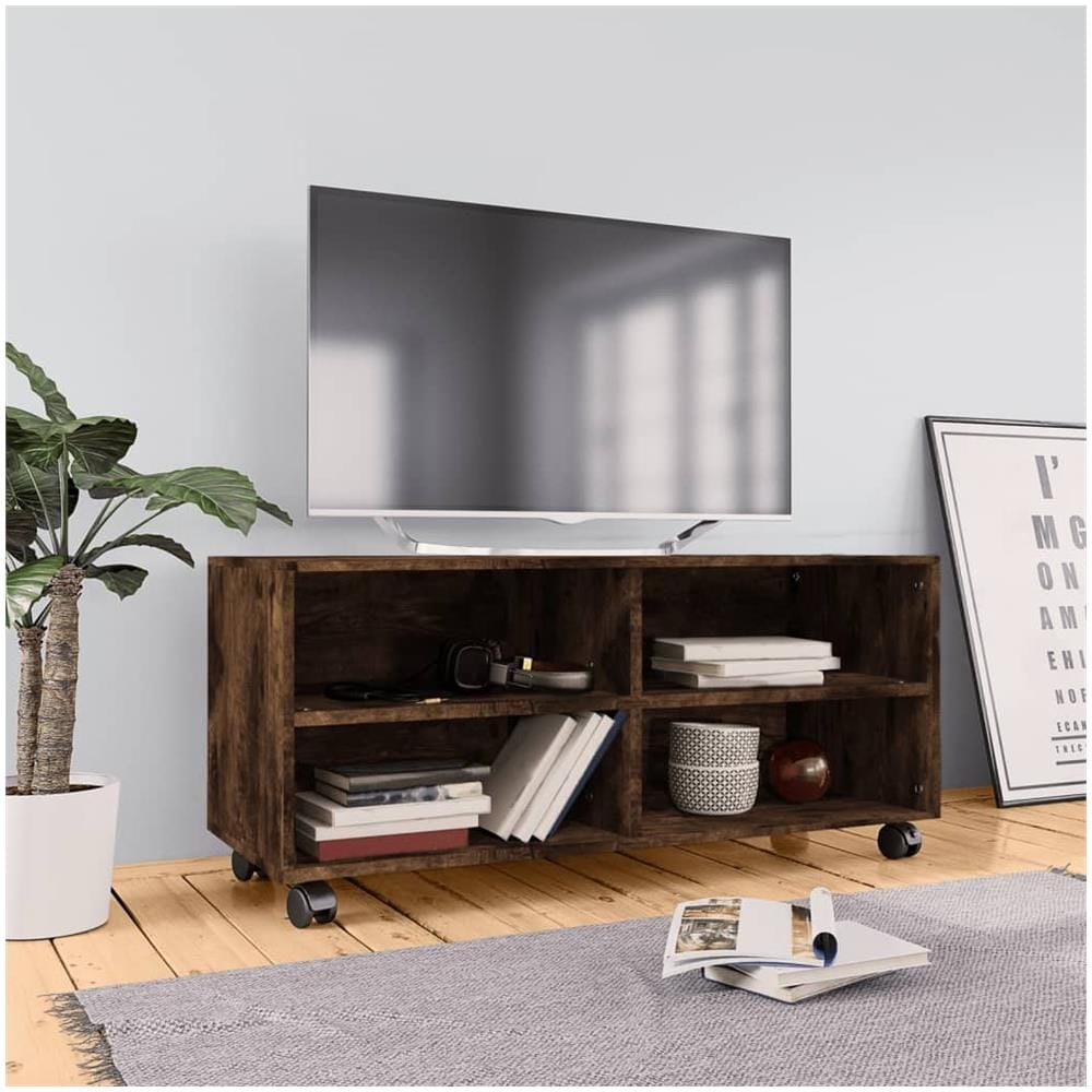 Mobile Tv Con Ruote Rovere Fumo 90x35x35cm In Legno Multistrato - Foto 1