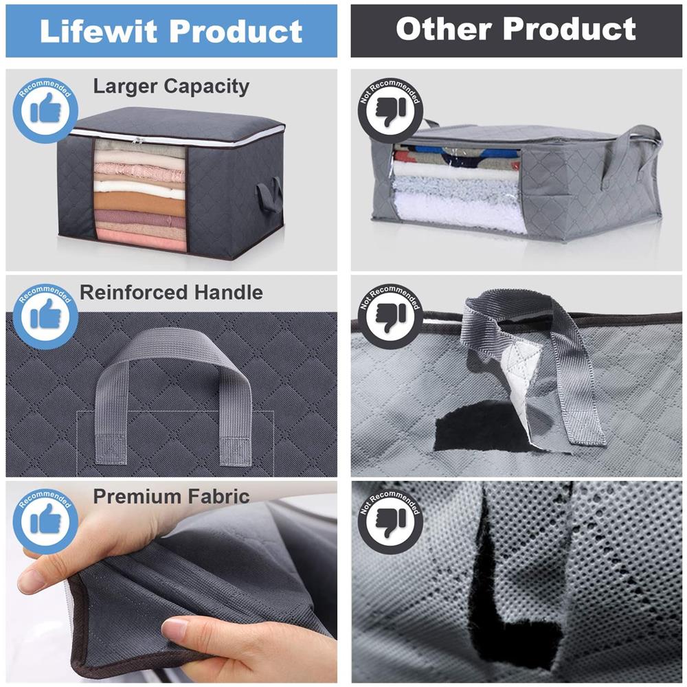 Borsa Portaoggetti Per Lenzuola, Coperte, Vestiti 60x43x35 Cm Grigio   2 Pacchi - Foto 2