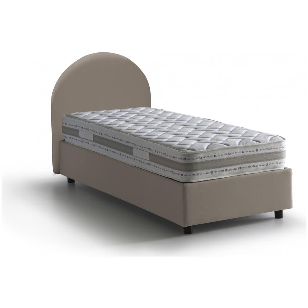Letto Singolo Alice, Letto Contenitore Con Rivestimento In Ecopelle, 100% Made In Italy, Apertura Frontale, Con Materasso Cm 80x190 Incluso, Tortora - Foto 1
