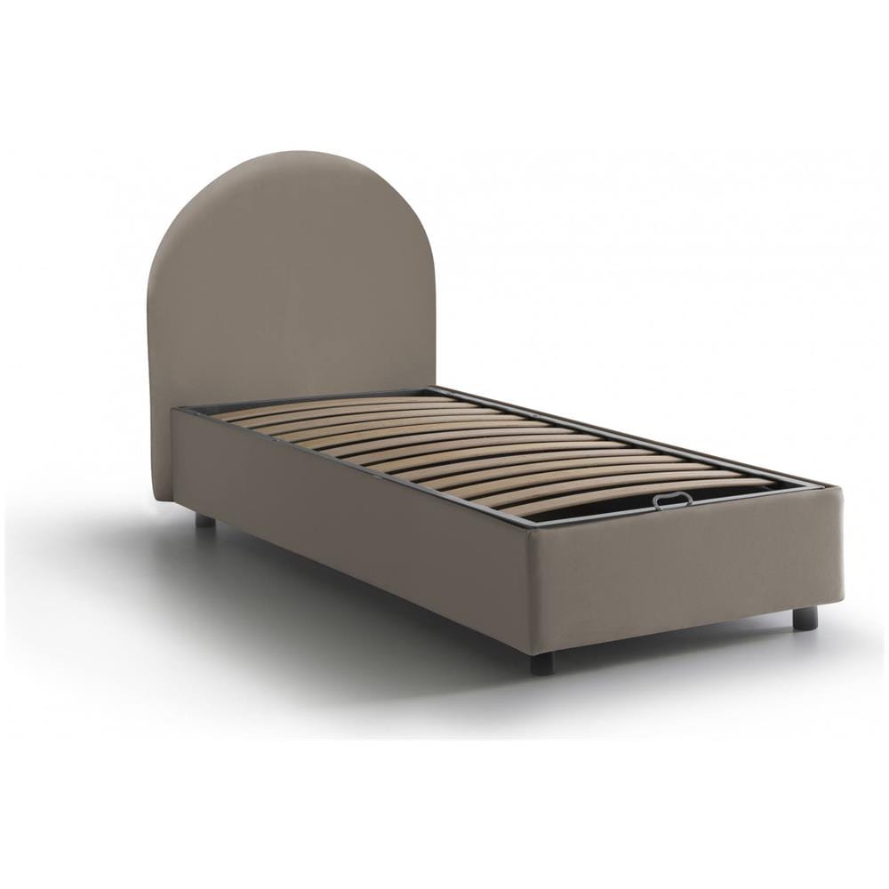 Letto Singolo Alice, Letto Contenitore Con Rivestimento In Ecopelle, 100% Made In Italy, Apertura Frontale, Con Materasso Cm 80x190 Incluso, Tortora - Foto 2