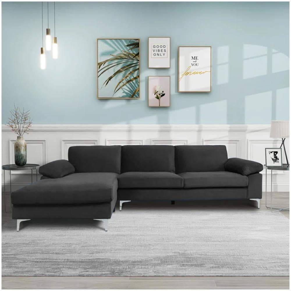 Galway Divano Ad Angolo Sinistro 4/5 Posti In Velluto Grigio - Foto 2