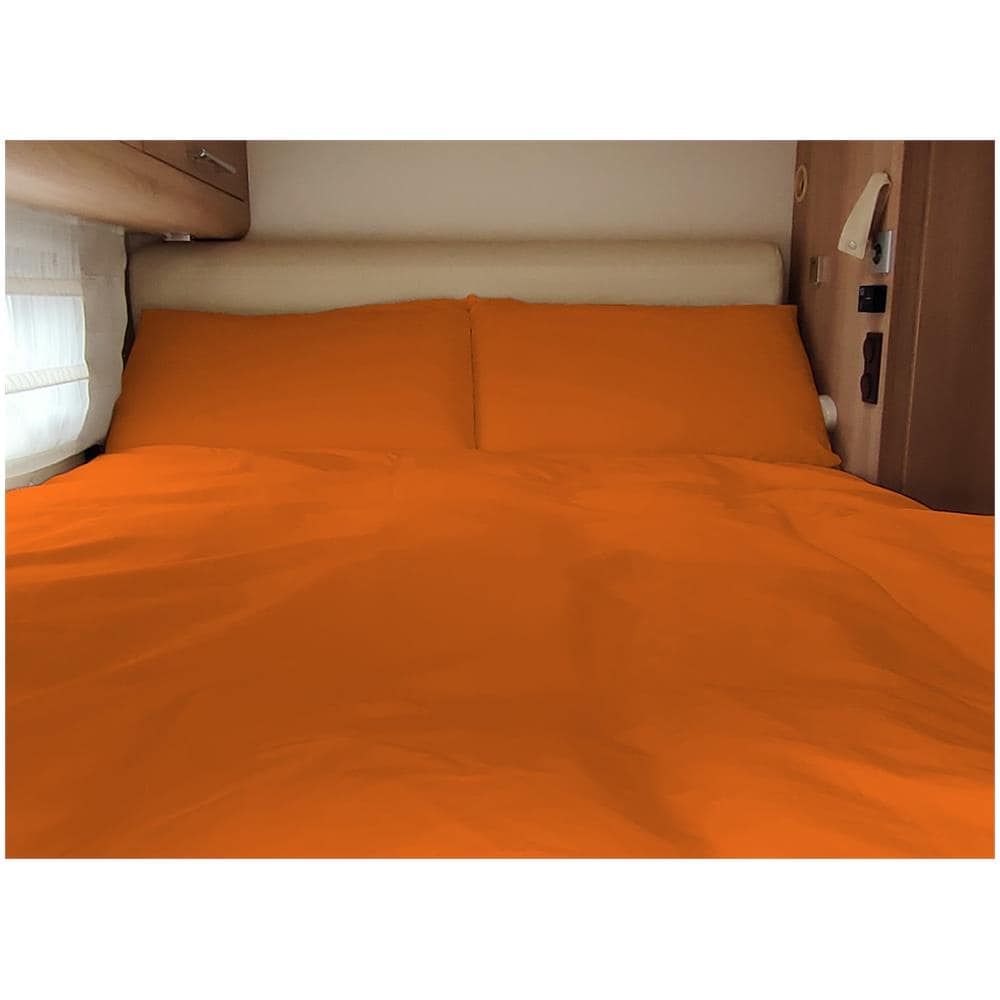 Completo Lenzuola Camper Roulotte 100% Cotone Personalizzabile Tinta Unita Singolo Arancio - Foto 1