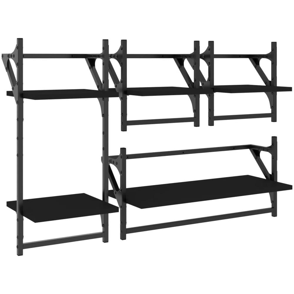 Set Mensole Da Parete Con Aste 4pz Nero In Legno Multistrato - Foto 2