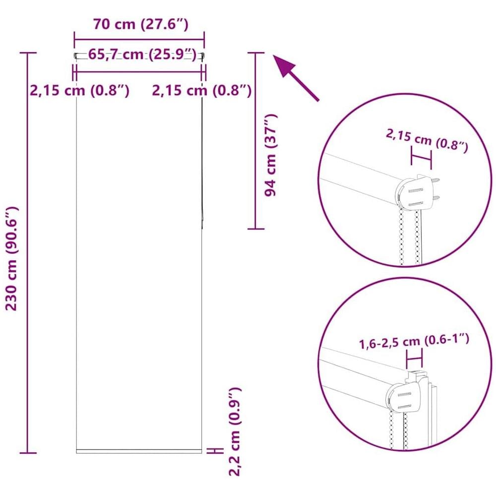 Tenda a Rullo Oscurante 70x230 cm Larghezza Tessuto 65,7 cm - Foto 10