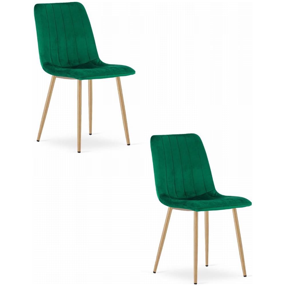 Sedia JEWA - Velluto verde scuro con gambe color legno x 2 - Foto 1