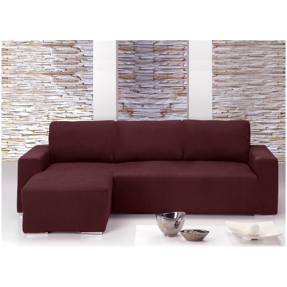 Copridivano Con Penisola Chaise Longue Tinta Unita Bordeaux Mod Capri Sinistra Bordeaux - Foto 1