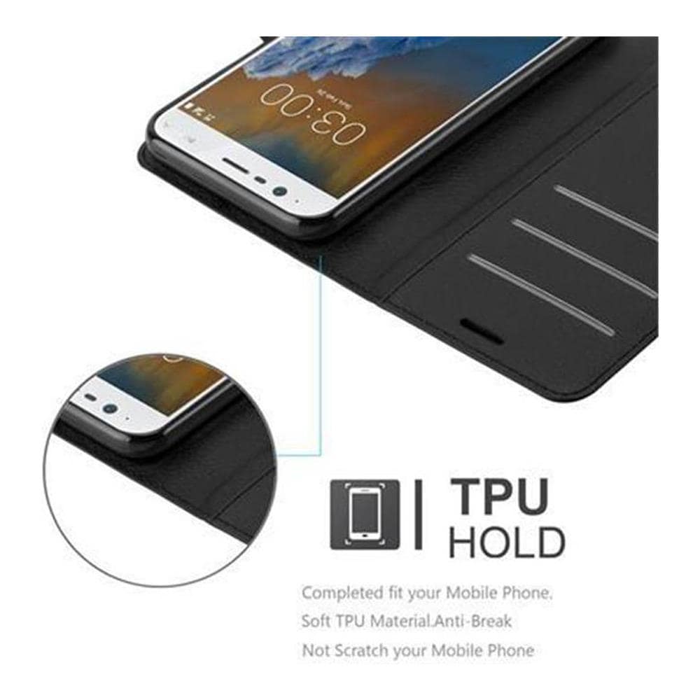 Custodia Compatibile Con Nokia 3 In Nero Carbone - Coperchio Protettiva Con Chiusura Magnetica, Funzione Stand E Tasca Per Le Carte - Foto 5