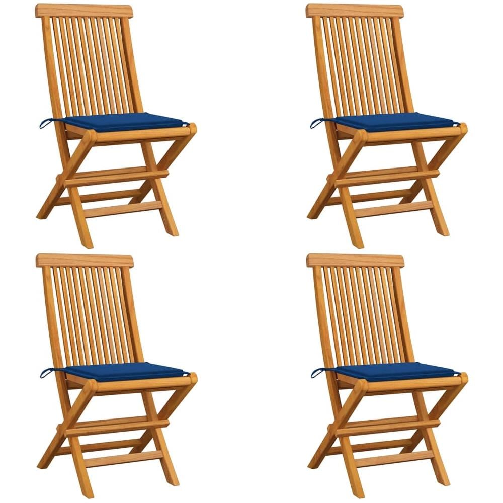 Sedie da Giardino con Cuscini Blu Reale 4 pz Massello di Teak - Foto 1