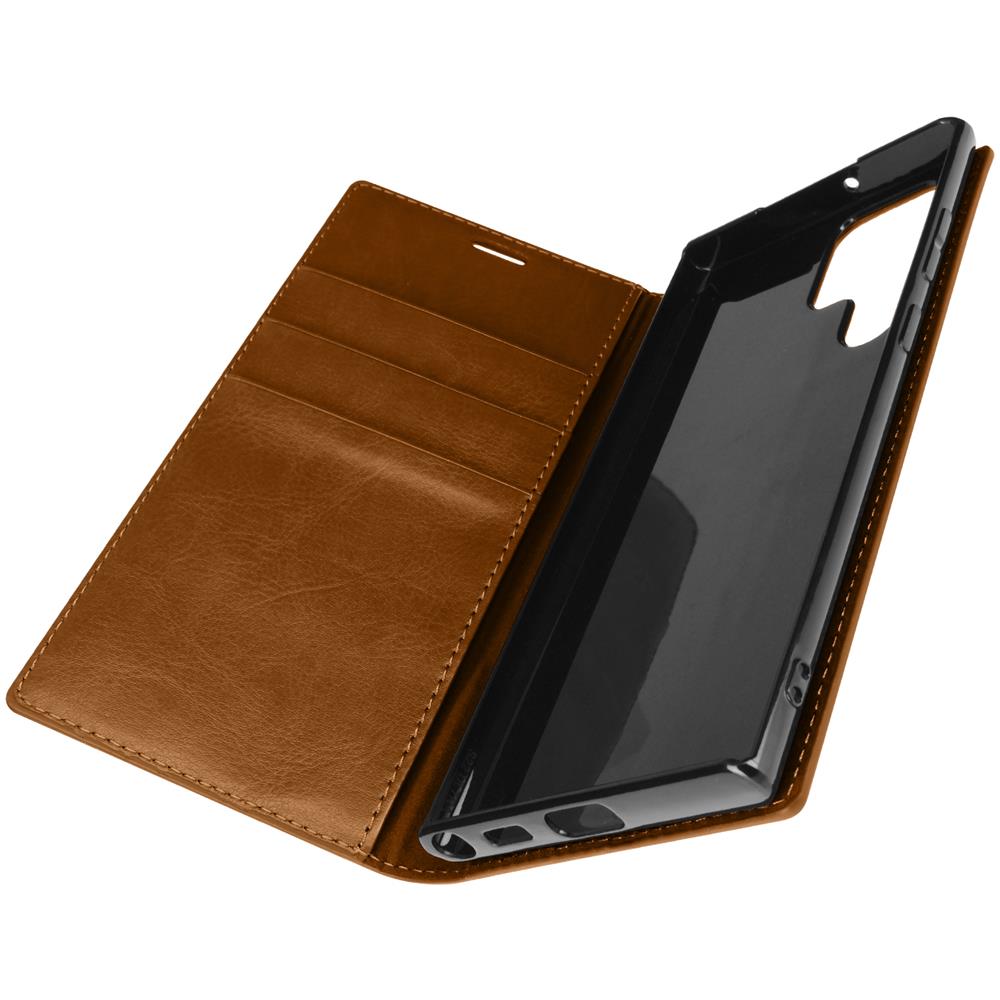 Custodia Per Galaxy S22 Ultra In Vera Pelle Con Portafoglio Marrone - Foto 1