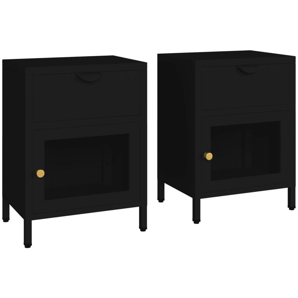 Comodini 2 Pz Neri 40x30x54,5 Cm Acciaio E Vetro - Foto 2