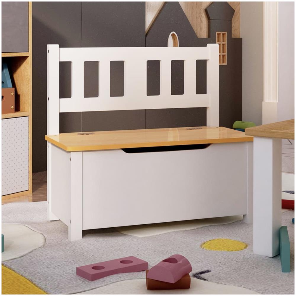 Cassapanca Per Bambini Bianca E Beige 60x30x55 Cm In Mdf - Foto 1