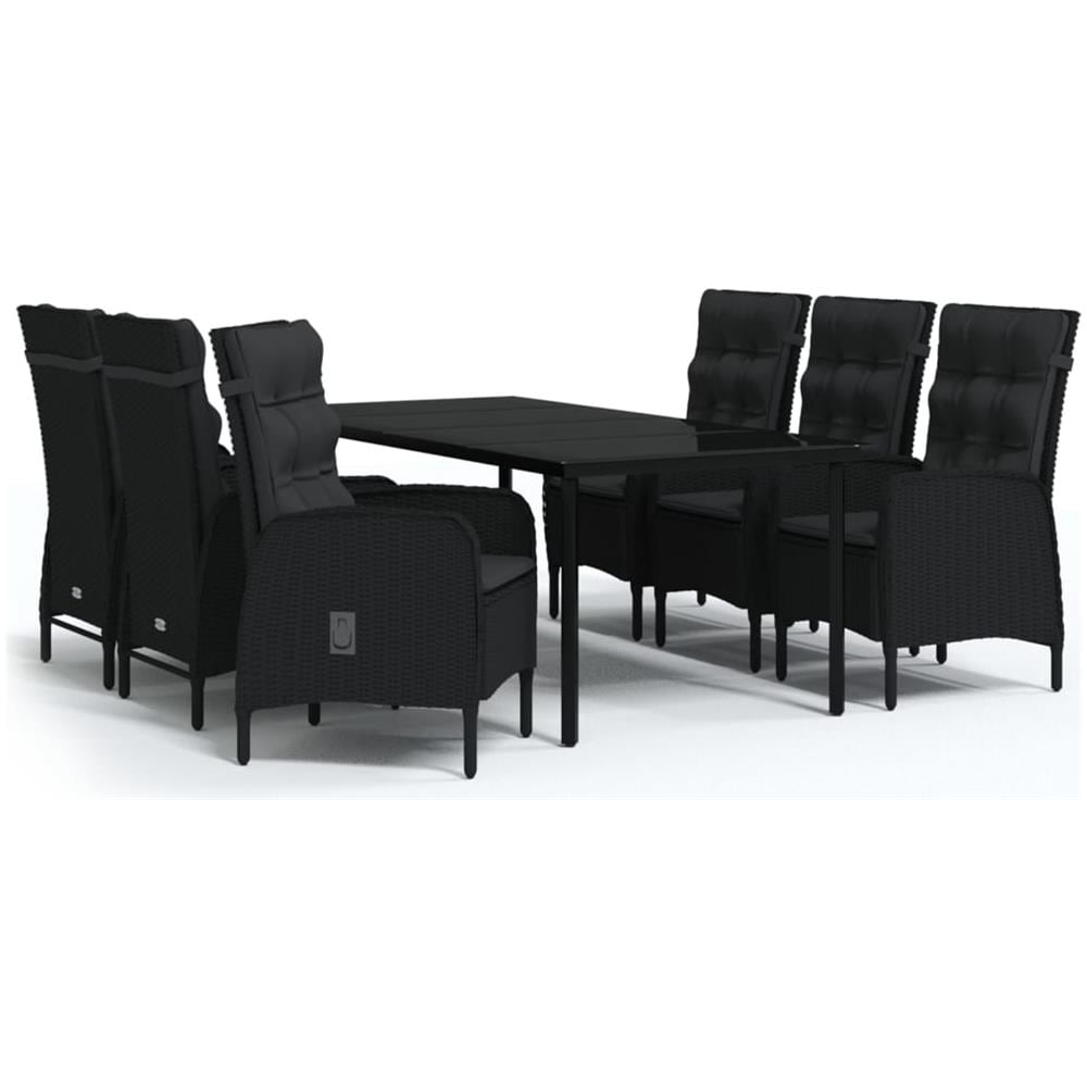 Set Mobili Da Pranzo Per Giardino 7 Pz Con Cuscini Nero - Foto 2