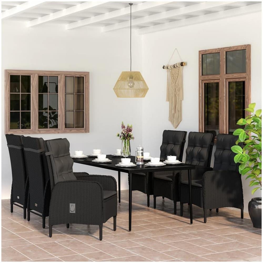 Set Mobili Da Pranzo Per Giardino 7 Pz Con Cuscini Nero - Foto 1