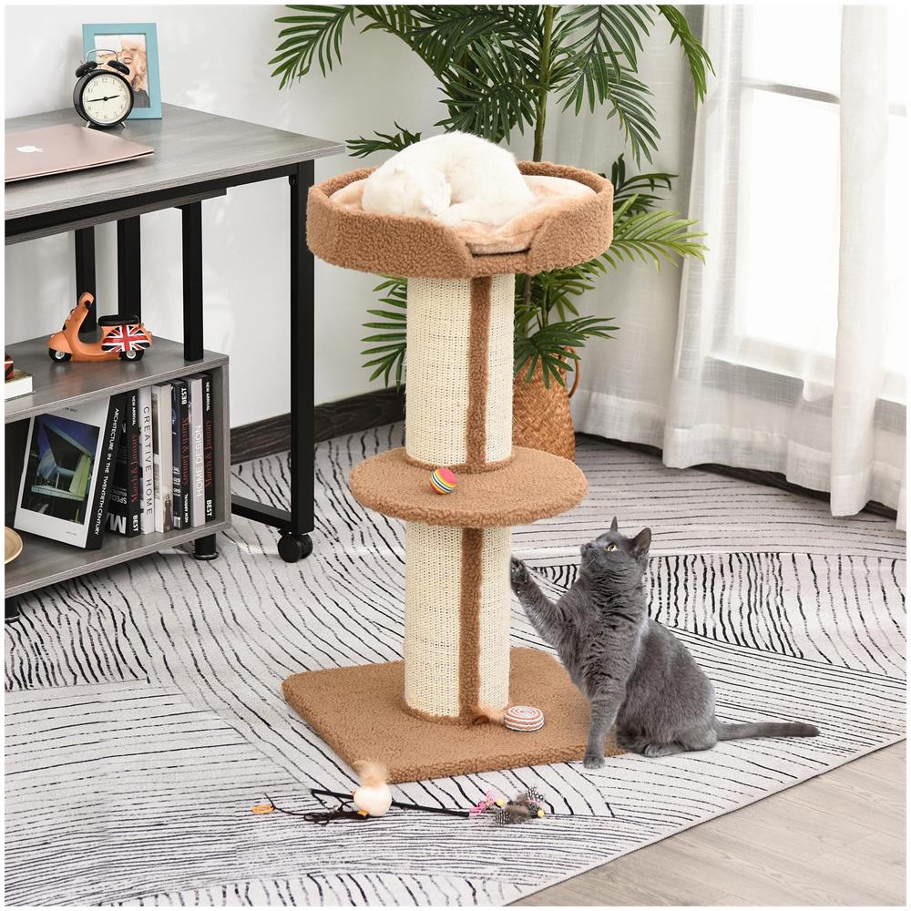 Tiragraffi ad Albero per Gatti con Cuccia, Cuscino, Rivestimento Peluche e Pali in Corda Sisal - Foto 2