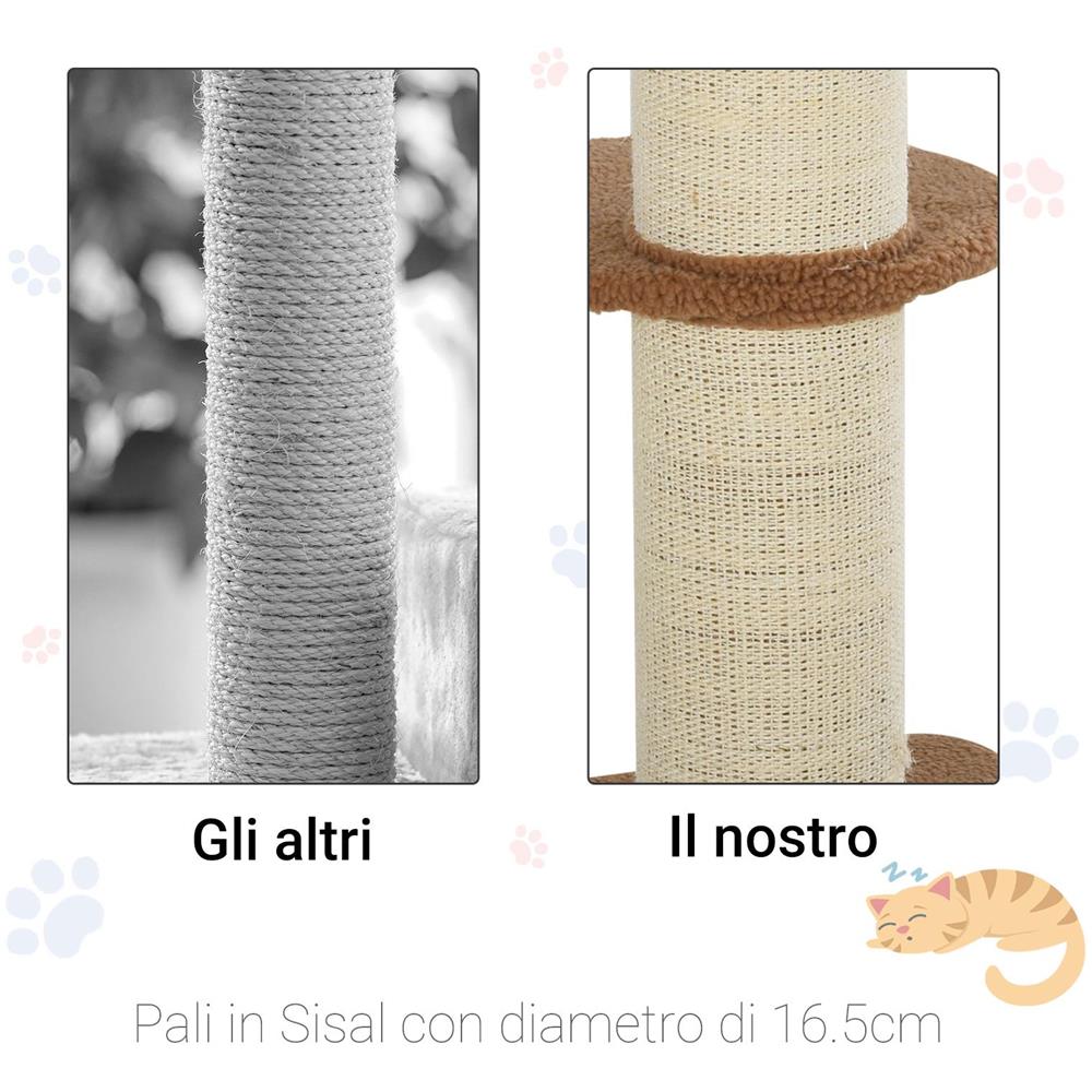 Tiragraffi ad Albero per Gatti con Cuccia, Cuscino, Rivestimento Peluche e Pali in Corda Sisal - Foto 6