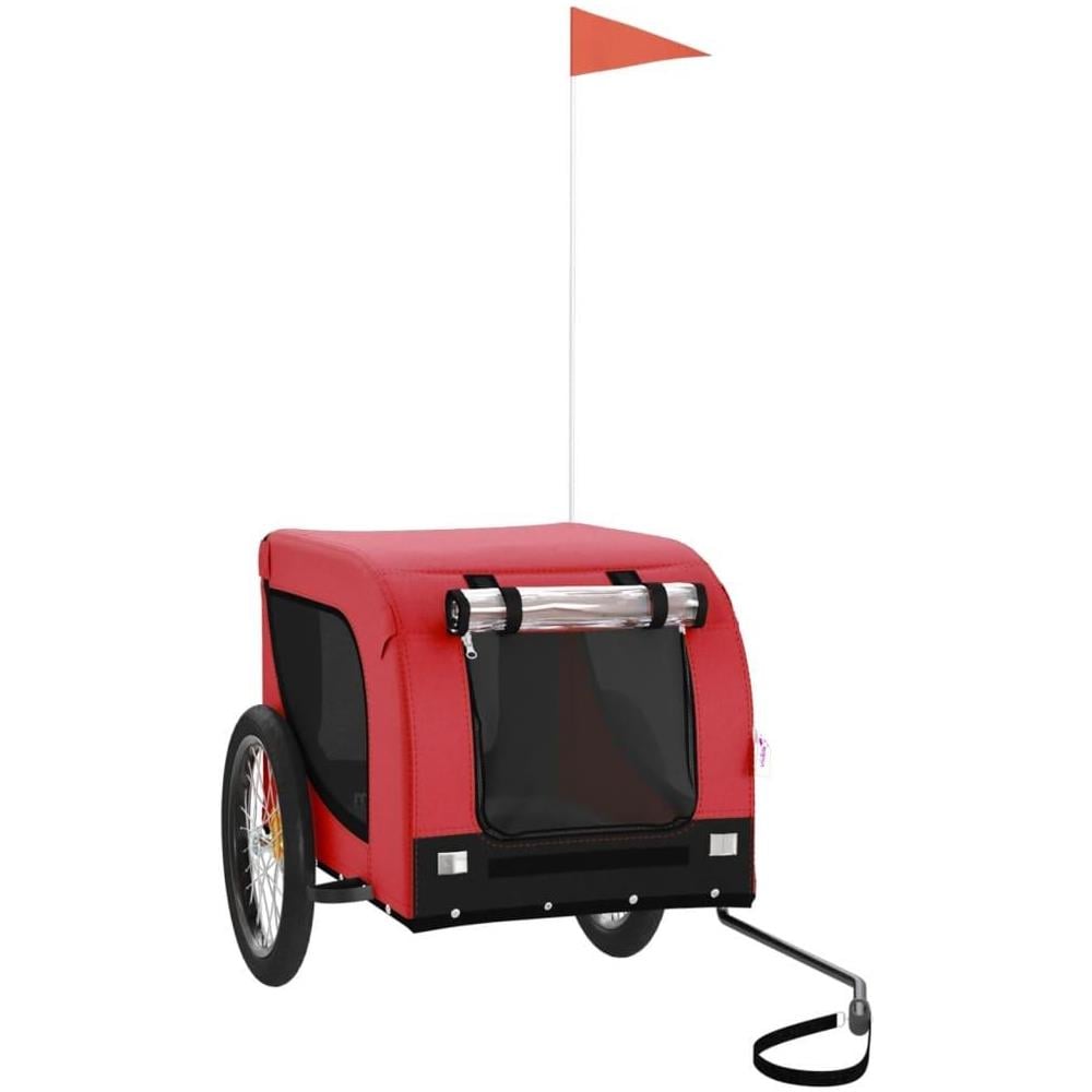 Rimorchio da Bici per Animali Rosso e Nero Oxford e Ferro - Foto 1