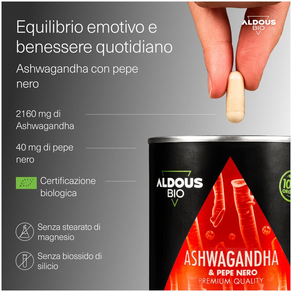 Ashwagandha con pepe nero biologico | 250 capsule - Foto 2