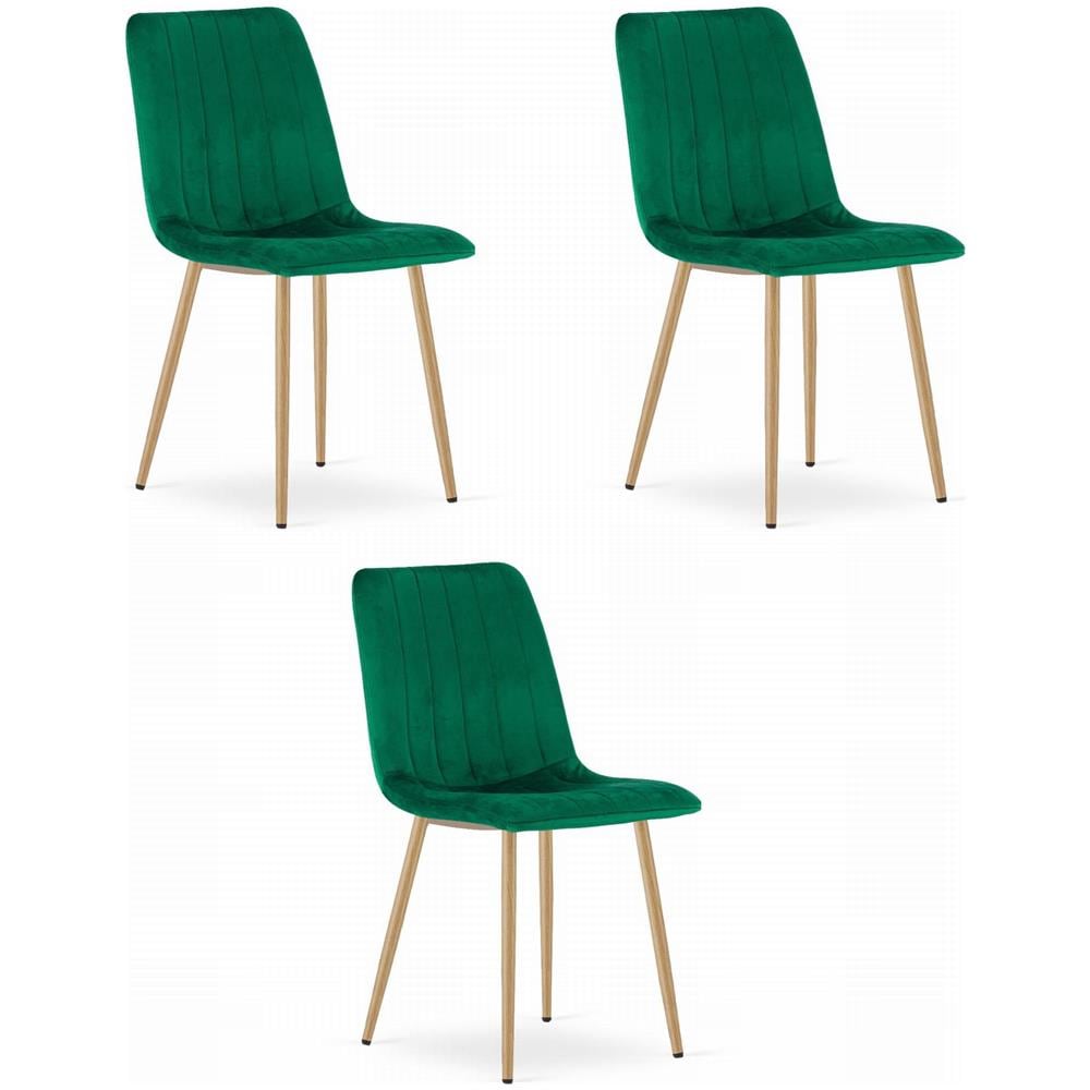 Sedia JEWA - Velluto verde scuro con gambe color legno x 3 - Foto 1