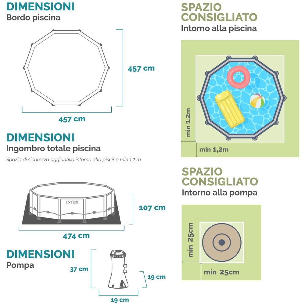 26724NP - Piscina Rotonda Prisma Frame con Pompa Filtro 457x457x107 cm Colore Grigio - Foto 7