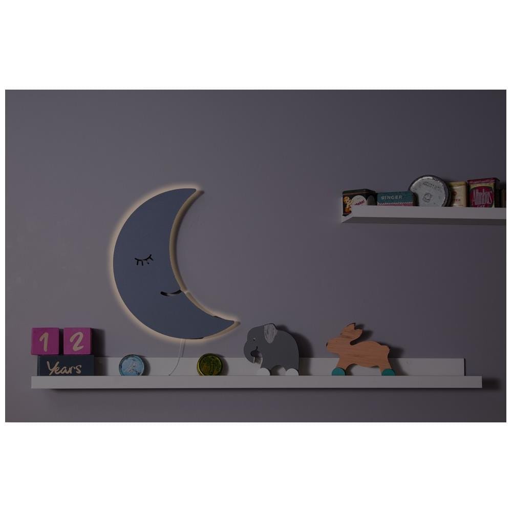 Luci Per Bambini Smiling Moon - Luna, Applique - Per Bambini - Da Cameretta - Grigio In Mdf, 25 X 3 X 40 Cm, 1 X Led Strip, Max 14,4 W, 600lm - Foto 4