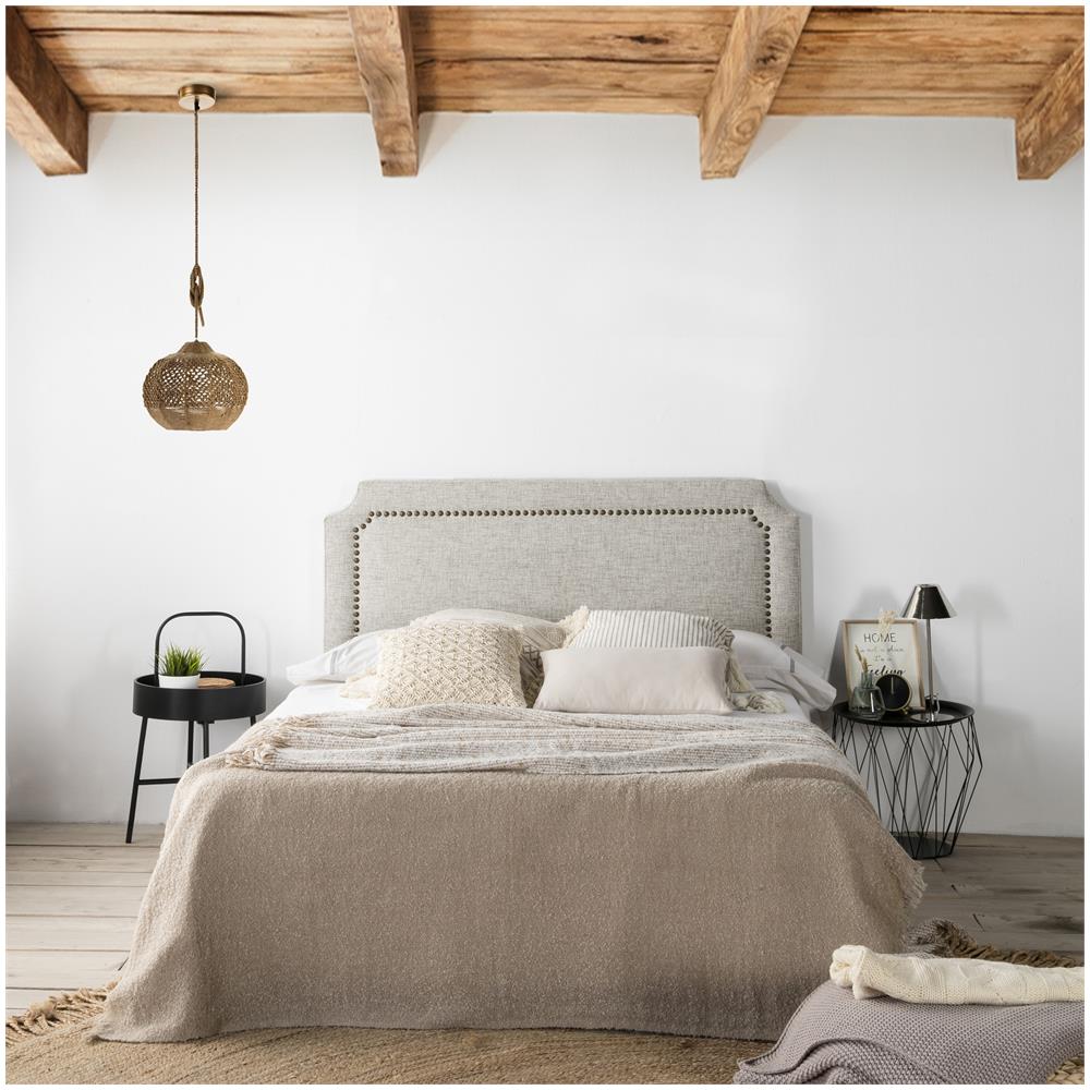 Testata Imbottita Leonor 140x60cm Grigio, Borchie Marrone, Spessore Totale Di 8 Cm - Foto 2