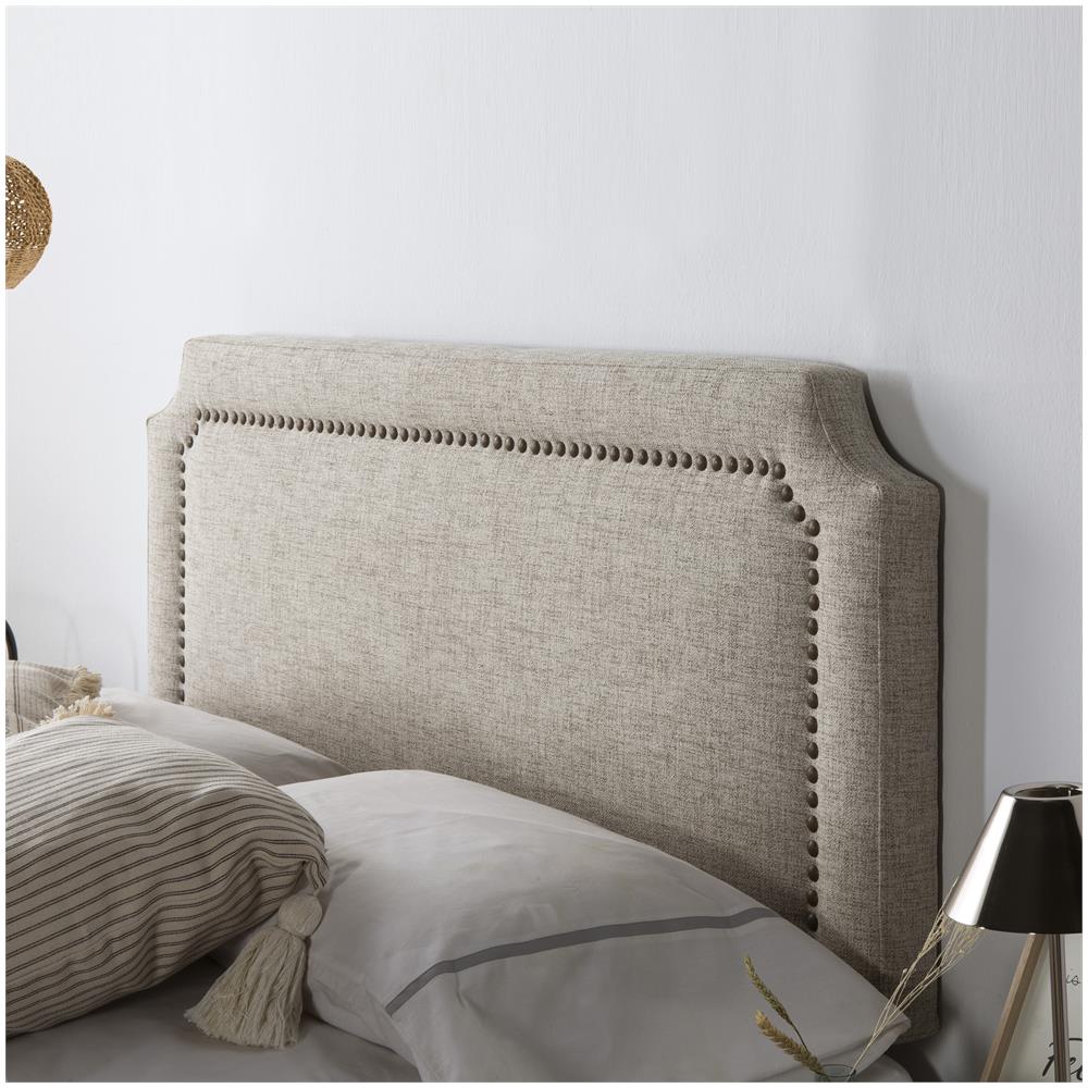 Testata Imbottita Leonor 140x60cm Grigio, Borchie Marrone, Spessore Totale Di 8 Cm - Foto 5