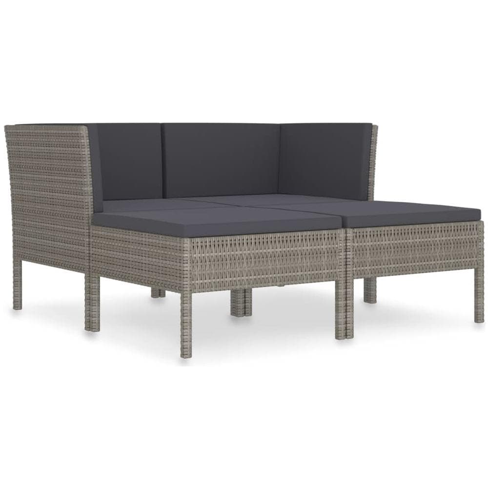 Set Divani da Giardino 4 pz con Cuscini in Polyrattan Grigio - Foto 1