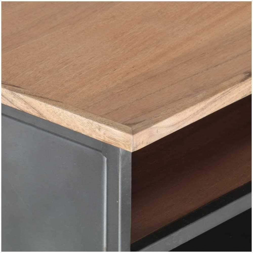 Tavolino Da Salotto Grigio 90x50x35 Cm In Massello Di Acacia - Foto 2