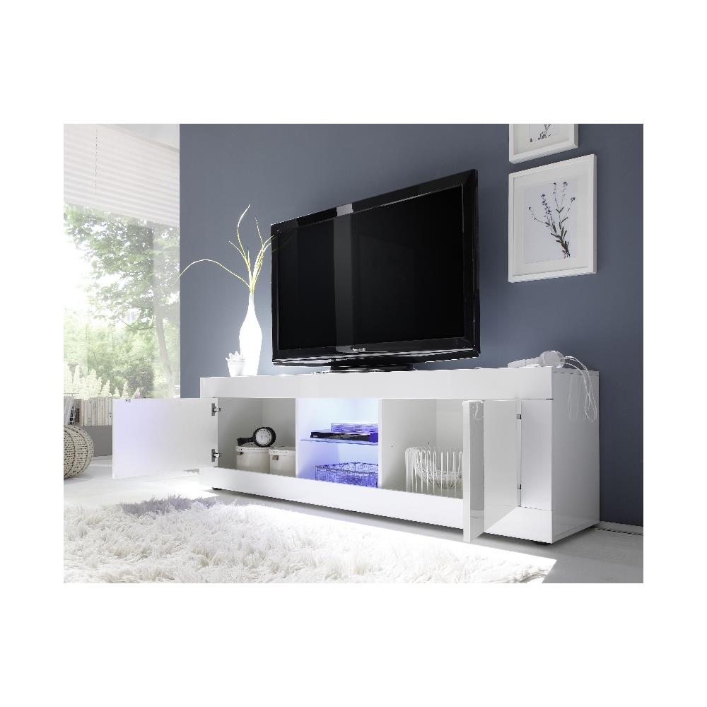 Mobile Porta Tv Basic - 2 Ante, Ripiani - Per Salotto, Soggiorno - Televisione - Bianco In Truciolare Melaminico, 181 X 43 X 56 Cm - Foto 1