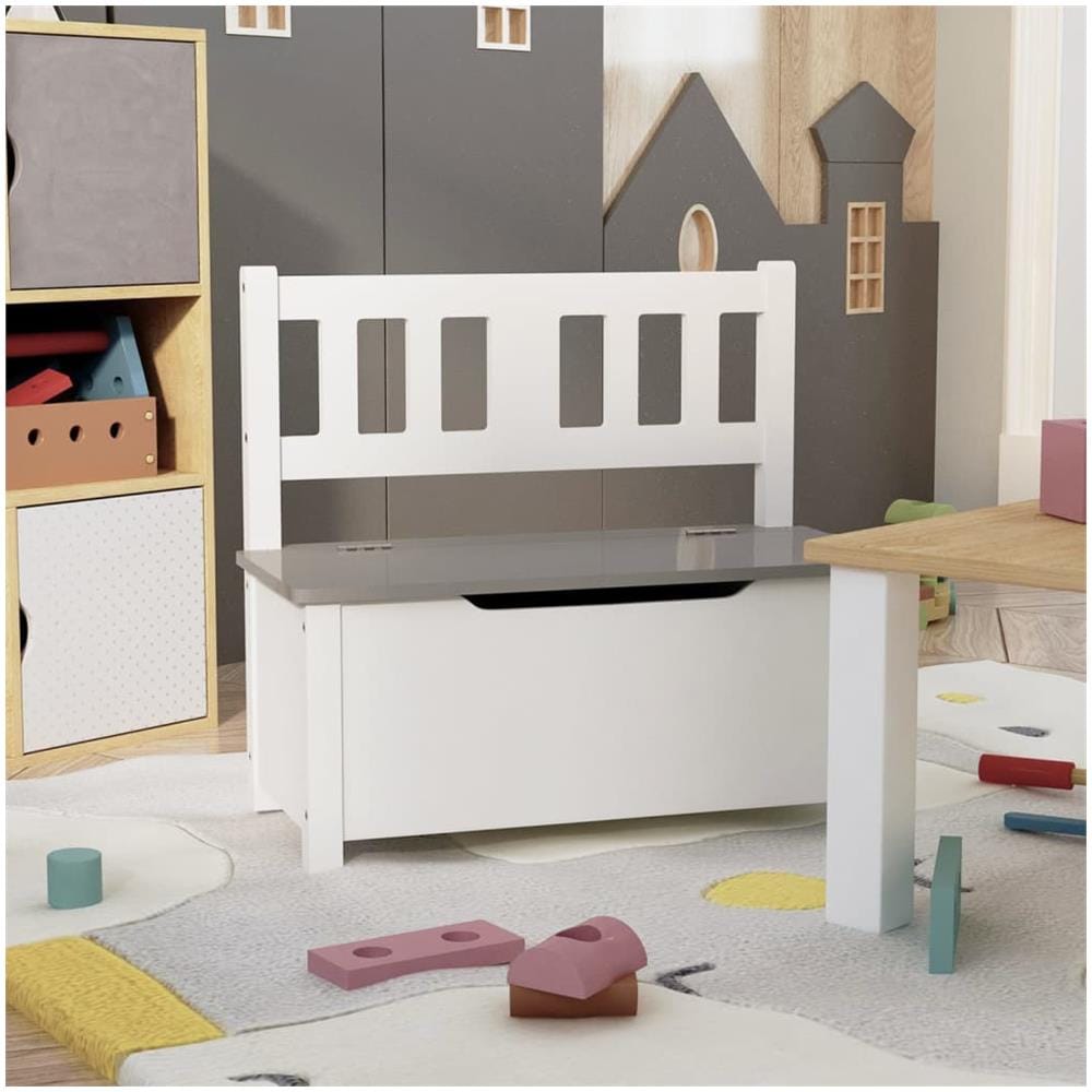 Cassapanca Per Bambini Bianca E Grigia 60x30x55 Cm In Mdf - Foto 1
