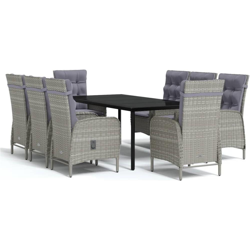 Set Da Pranzo Per Giardino 9 Pz Con Cuscini Grigio E Nero - Foto 1