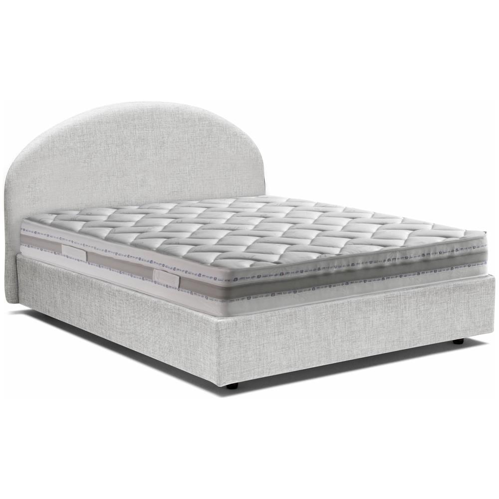 Letto Singolo Emma, Letto Contenitore Con Rivestimento In Tessuto, 100% Made In Italy, Apertura Frontale, Con Materasso Cm 80x190 Incluso, Bianco - Foto 1