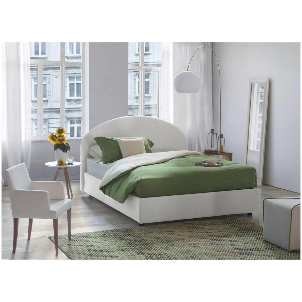 Letto Singolo Emma, Letto Contenitore Con Rivestimento In Tessuto, 100% Made In Italy, Apertura Frontale, Con Materasso Cm 80x190 Incluso, Bianco - Foto 4