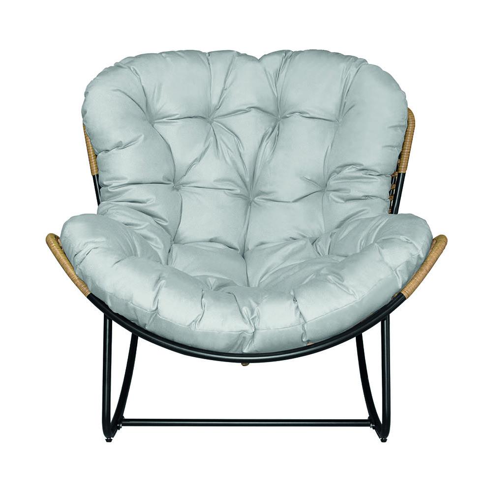 Sedia A Dondolo In Resina Intrecciata Con Cuscino Grigio Cangu - Foto 1