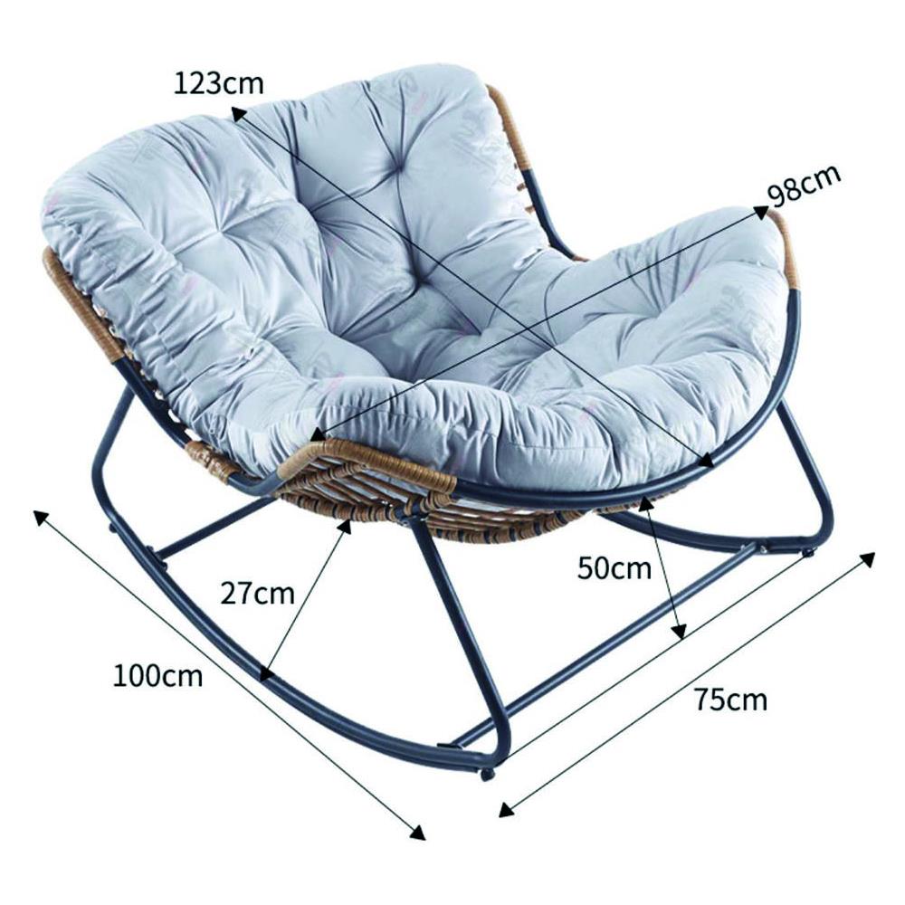 Sedia A Dondolo In Resina Intrecciata Con Cuscino Grigio Cangu - Foto 2