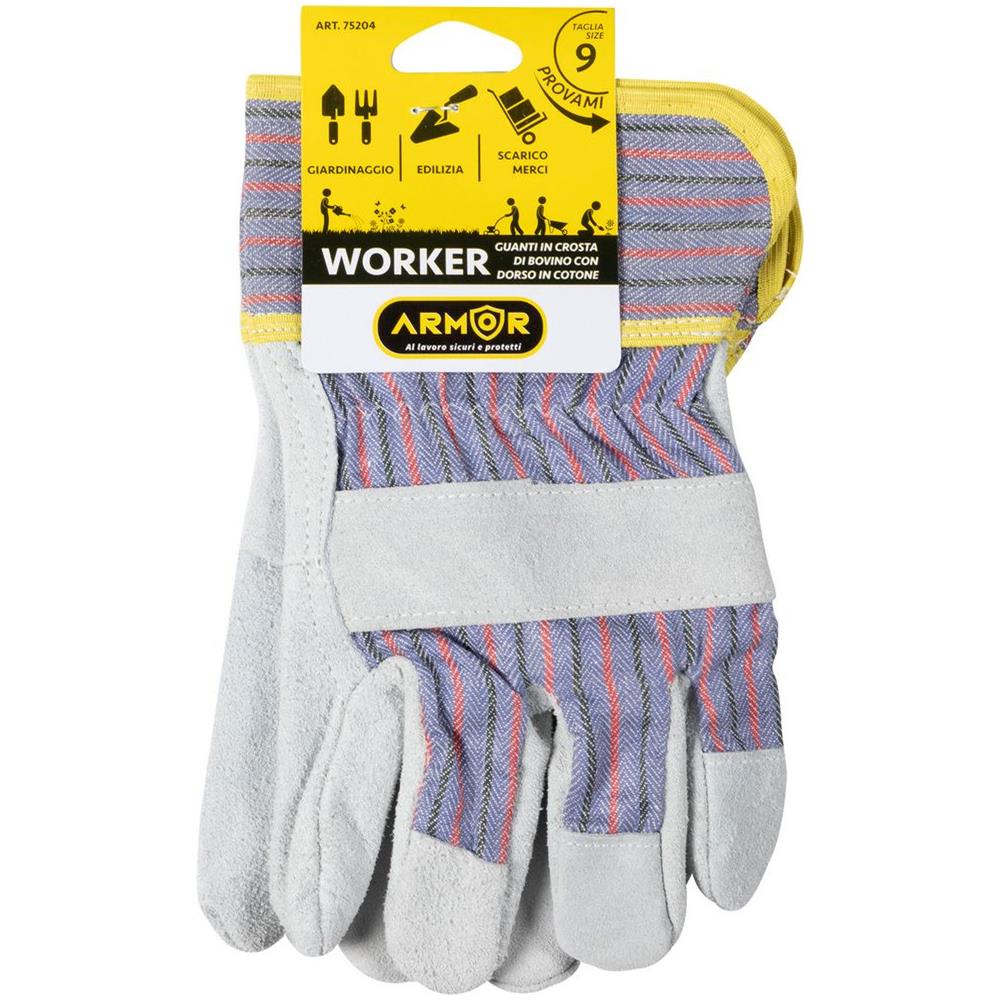 Guanti Worker In Pelle O Crosta Di Bovino Con Dorso In Cotone Taglia 9 - Foto 3
