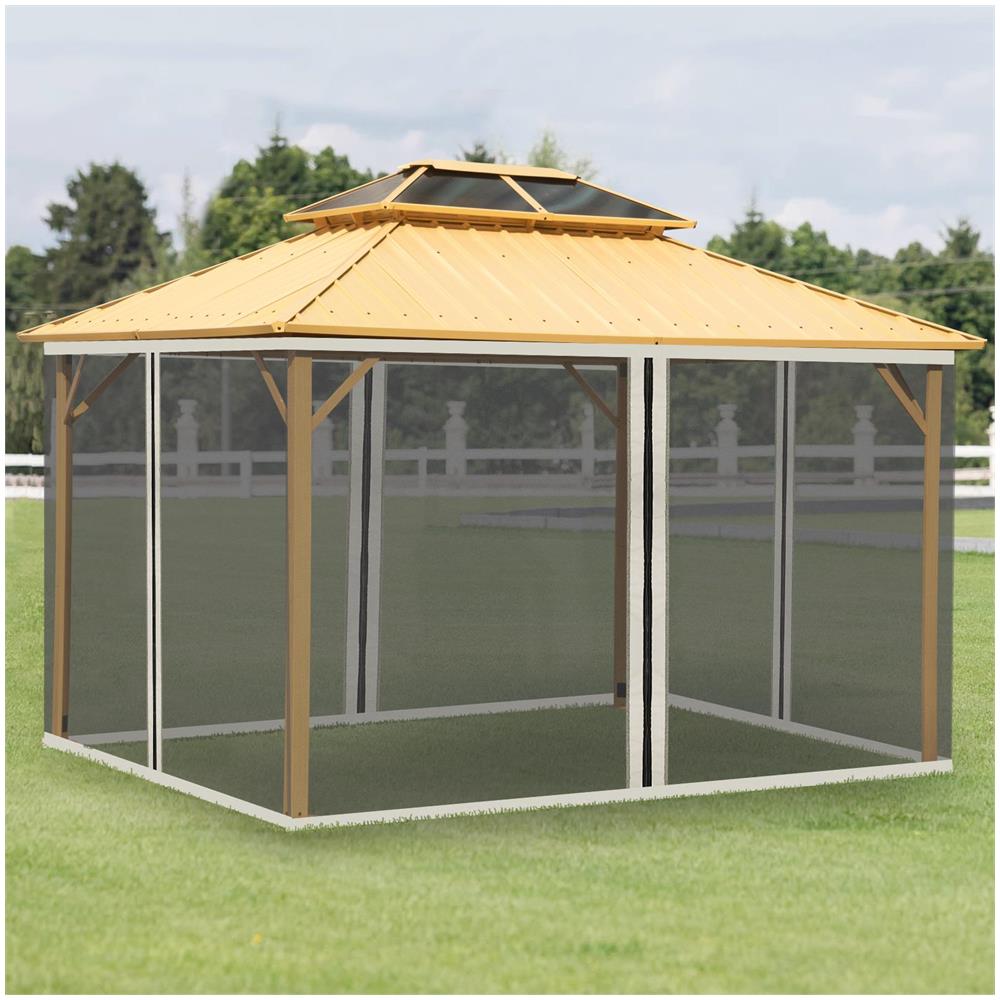 Zanzariera per Gazebo Tende di Ricambio Universale con Cerniere, 352x207cm - Nero e Beige - Foto 2