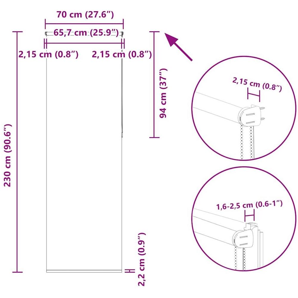 Tenda a Rullo Oscurante 70x230 cm Larghezza Tessuto 65,7 cm - Foto 10