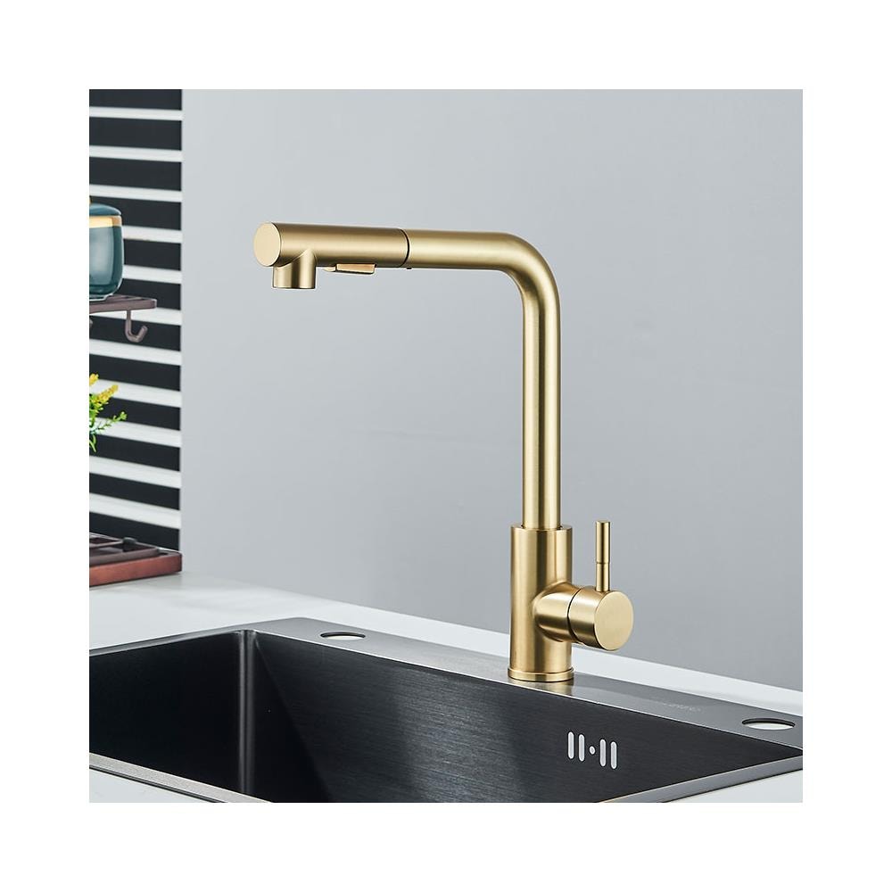 Rubinetto per lavello da cucina, Blackswan, tipo M349, modello oro opaco con due modalità e doccia mobile, misura 35 cm - Foto 2