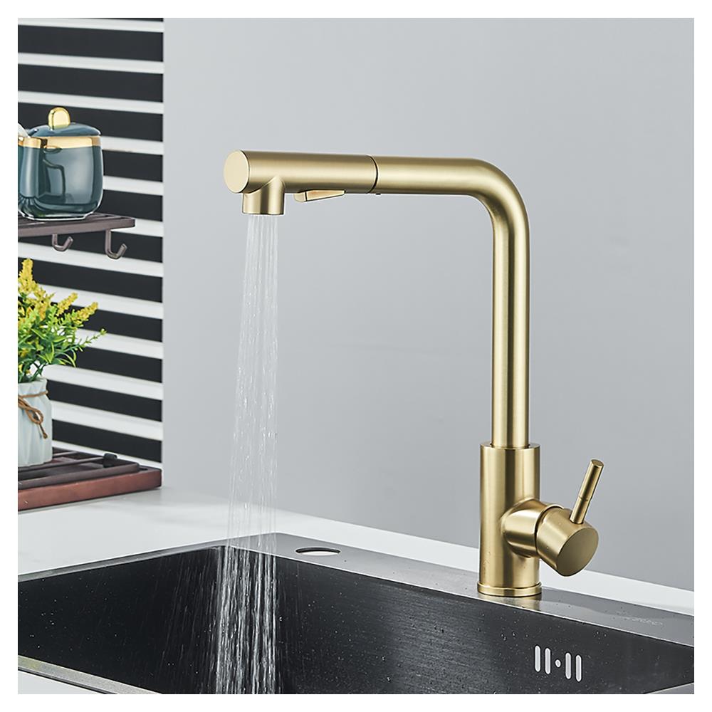 Rubinetto per lavello da cucina, Blackswan, tipo M349, modello oro opaco con due modalità e doccia mobile, misura 35 cm - Foto 4