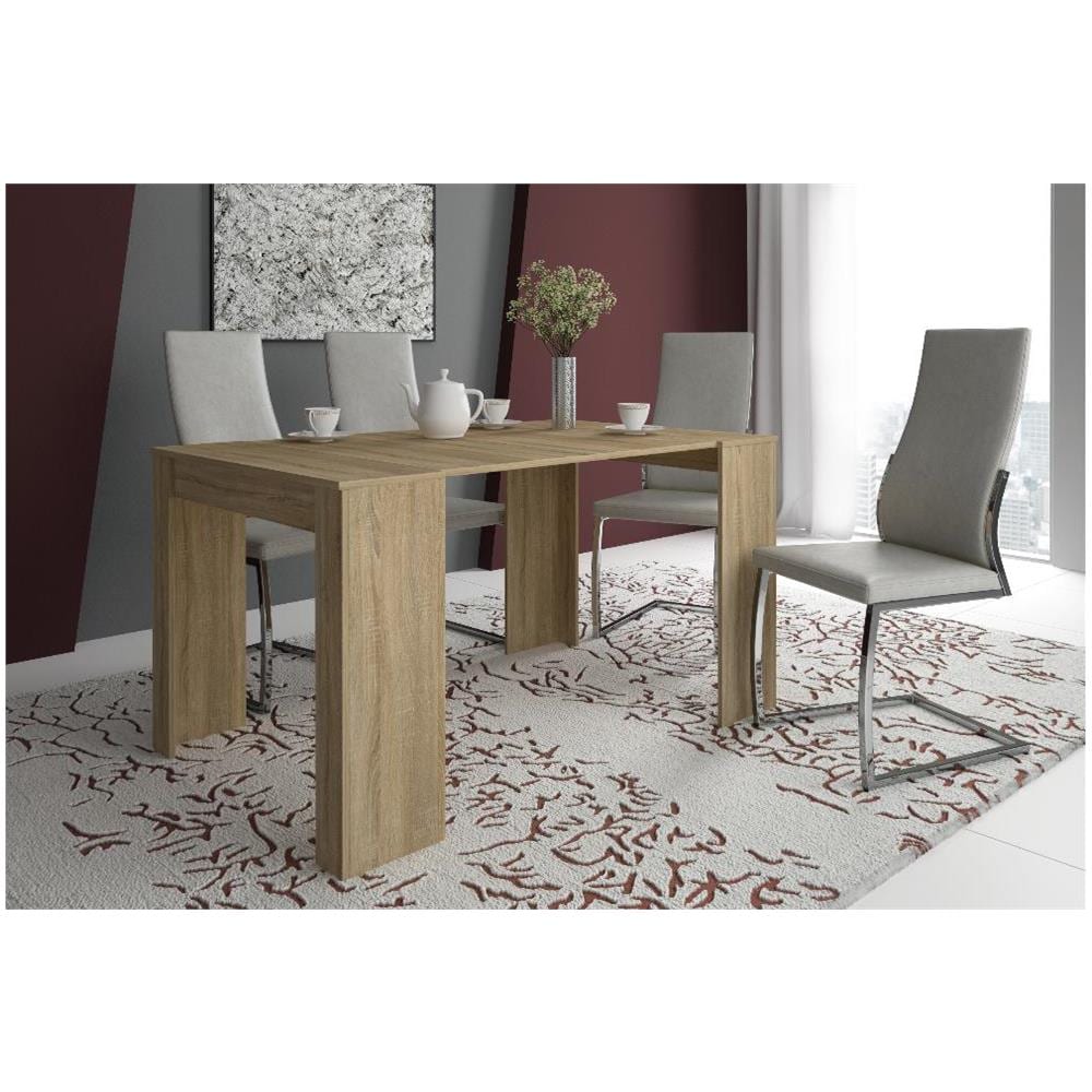 Tavolo Consolle Per Sala Da Pranzo E Soggiorno, Rettangolare, Allungabile Fino A 140 Cm, Finitura Rovere, Fino A 6 Persone, Dimensioni Chiuso: 90x50x78 Cm. - Foto 2