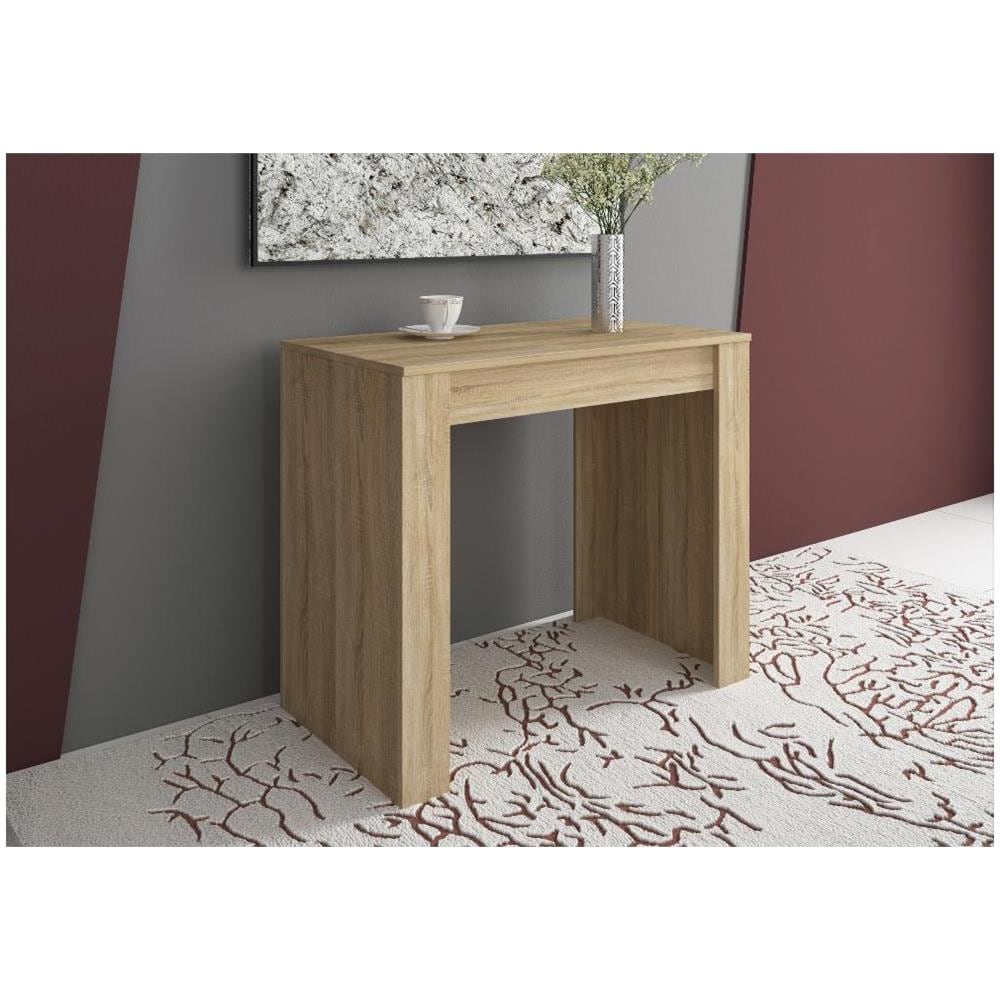 Tavolo Consolle Per Sala Da Pranzo E Soggiorno, Rettangolare, Allungabile Fino A 140 Cm, Finitura Rovere, Fino A 6 Persone, Dimensioni Chiuso: 90x50x78 Cm. - Foto 4