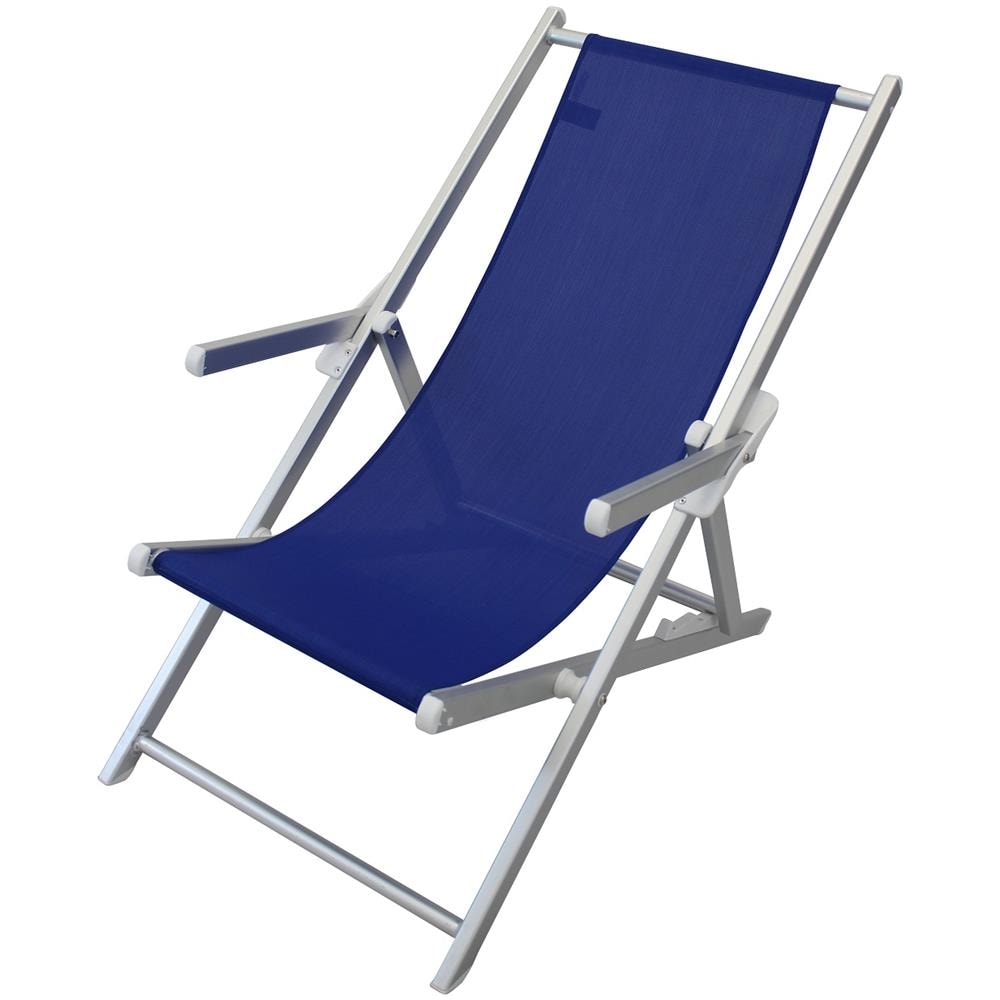 Sdraio Pieghevole In Textilene Blu Con Braccioli Per Campeggio Spiaggia Mare Piscina Giardino - Foto 1