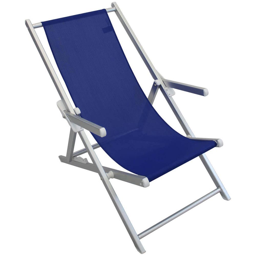 Sdraio Pieghevole In Textilene Blu Con Braccioli Per Campeggio Spiaggia Mare Piscina Giardino - Foto 2
