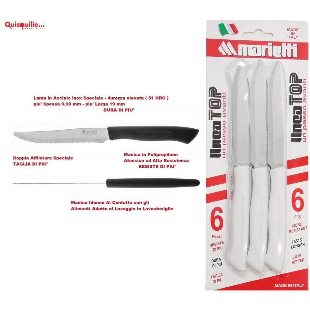 Marietti - Marob 6 Coltelli Tavola Top Con Seghetto 11 Cm Manico In Nylon Lama In Acciaio Inox 100% Made In Italy - Bistecca Bianco - Foto 1